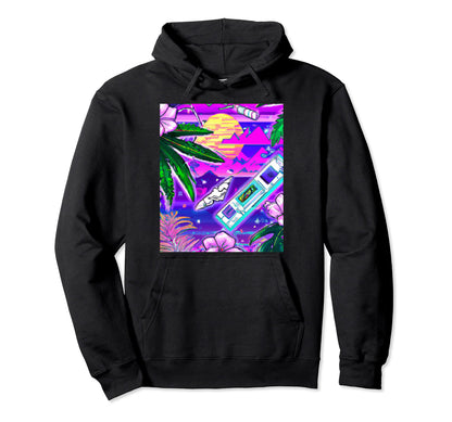 Hawaii Vaporwave Sunset Synthwave Hawaiian Hoodie - Graphic Print Unisex - T-Shirt, Sweatshirt, Hoodie