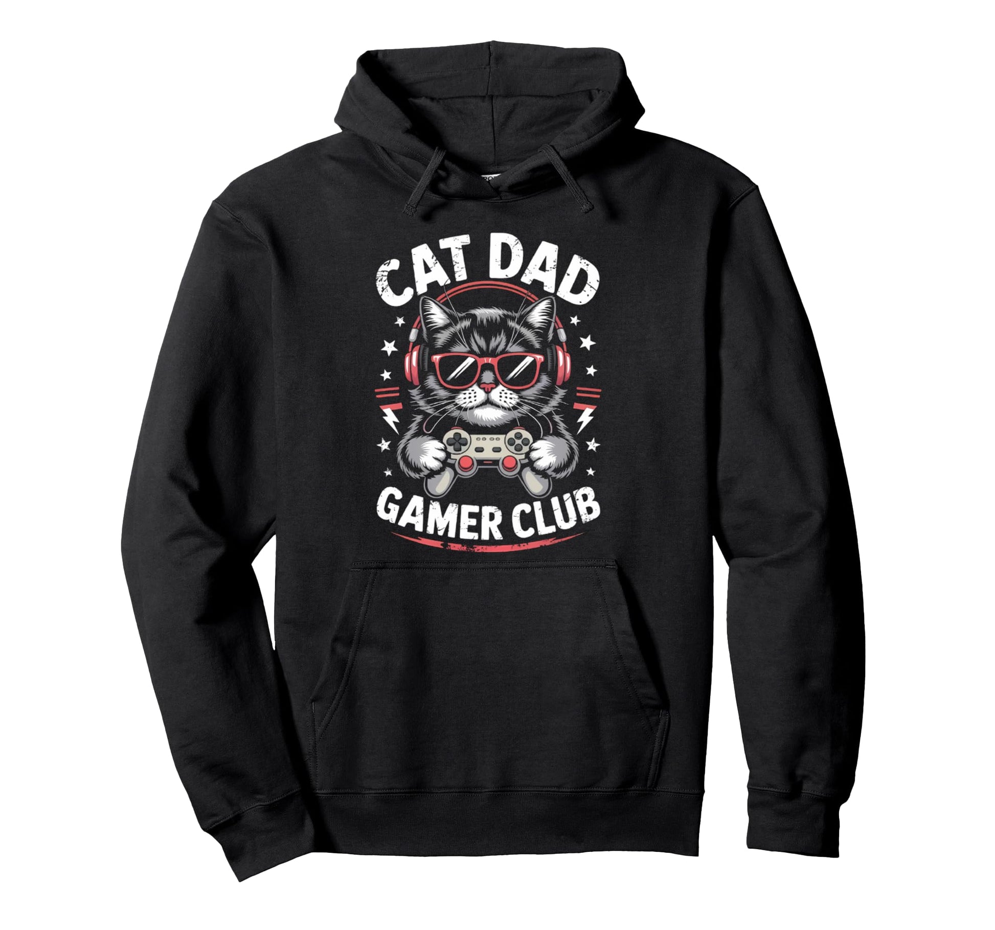 Funny Cat Dad Gamer Club Him Video Hoodie - Fun Novelty Design Men Women - T-Shirt, Sweatshirt, Hoodie