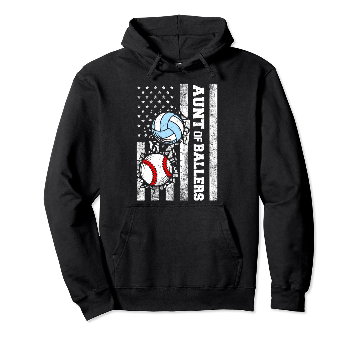 Aunt Ballers Funny Usa Flag Baseball Hoodie - Unique Graphic Men Women - T-Shirt, Sweatshirt, Hoodie