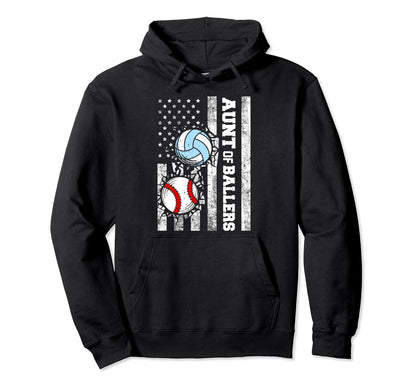 Aunt Ballers Funny Usa Flag Baseball Hoodie - Unique Graphic Men Women - T-Shirt, Sweatshirt, Hoodie