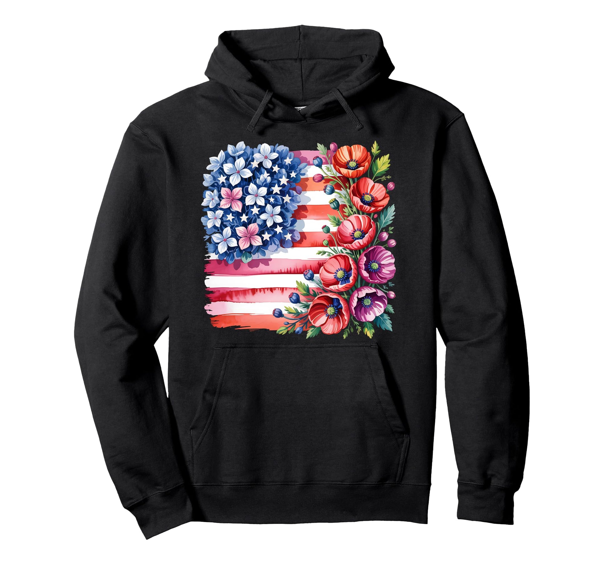 Flower Usa Flag Boho 4Th July Hoodie - Fun Novelty Design for Adults - T-Shirt, Sweatshirt, Hoodie