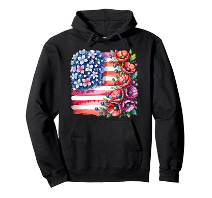 Flower Usa Flag Boho 4Th July Hoodie - Fun Novelty Design for Adults - T-Shirt, Sweatshirt, Hoodie