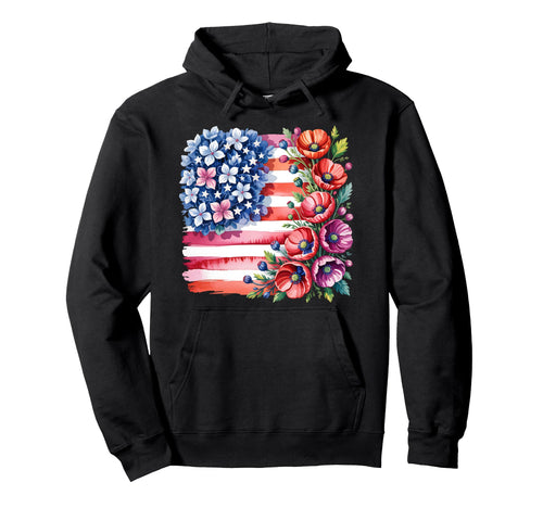 Flower Usa Flag Boho 4Th July Hoodie - Fun Novelty Design for Adults - T-Shirt, Sweatshirt, Hoodie