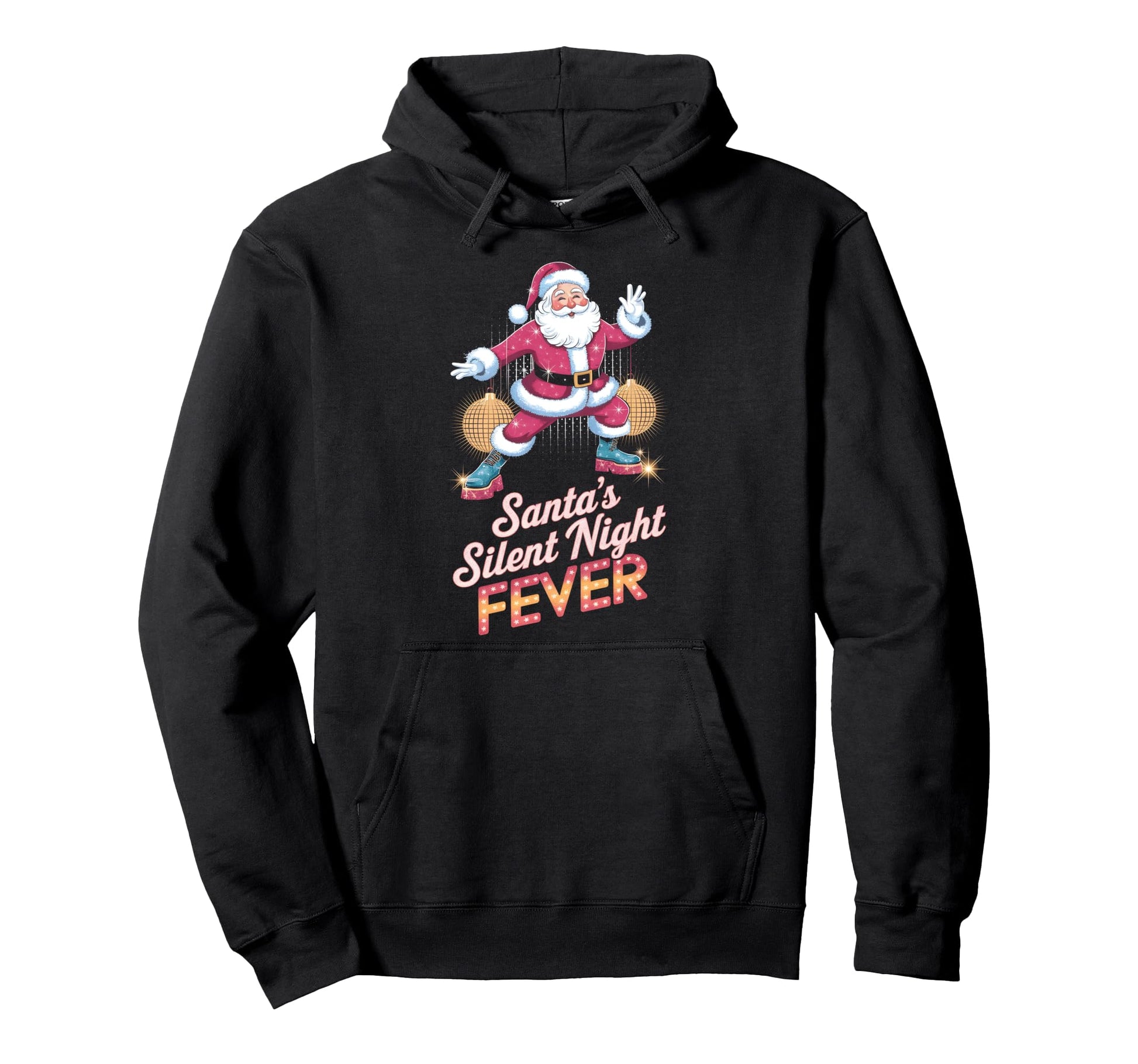 Santas Silent Night Fever Disco Funky Hoodie - Trendy Graphic for Adults - T-Shirt, Sweatshirt, Hoodie