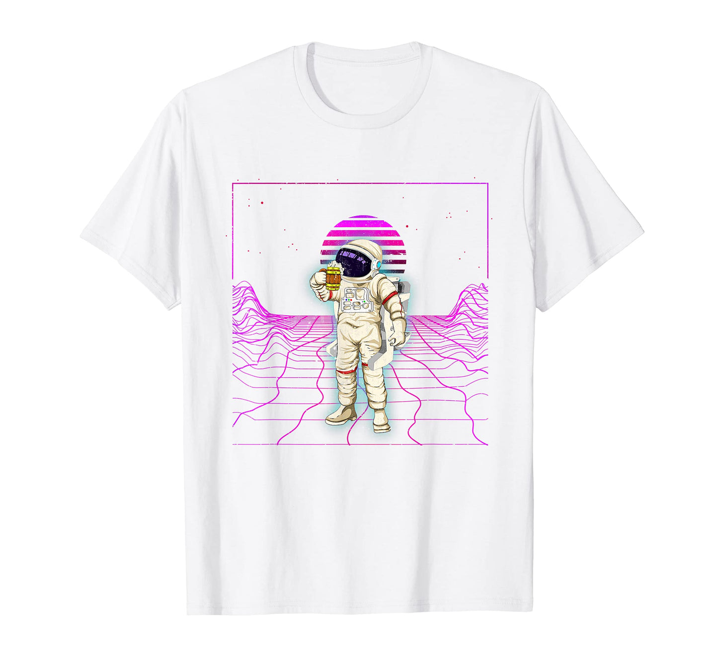 Space Drinking Beer Synthwave T-Shirt - Casual Everyday Wear Unisex - T-Shirt, Sweatshirt, Hoodie