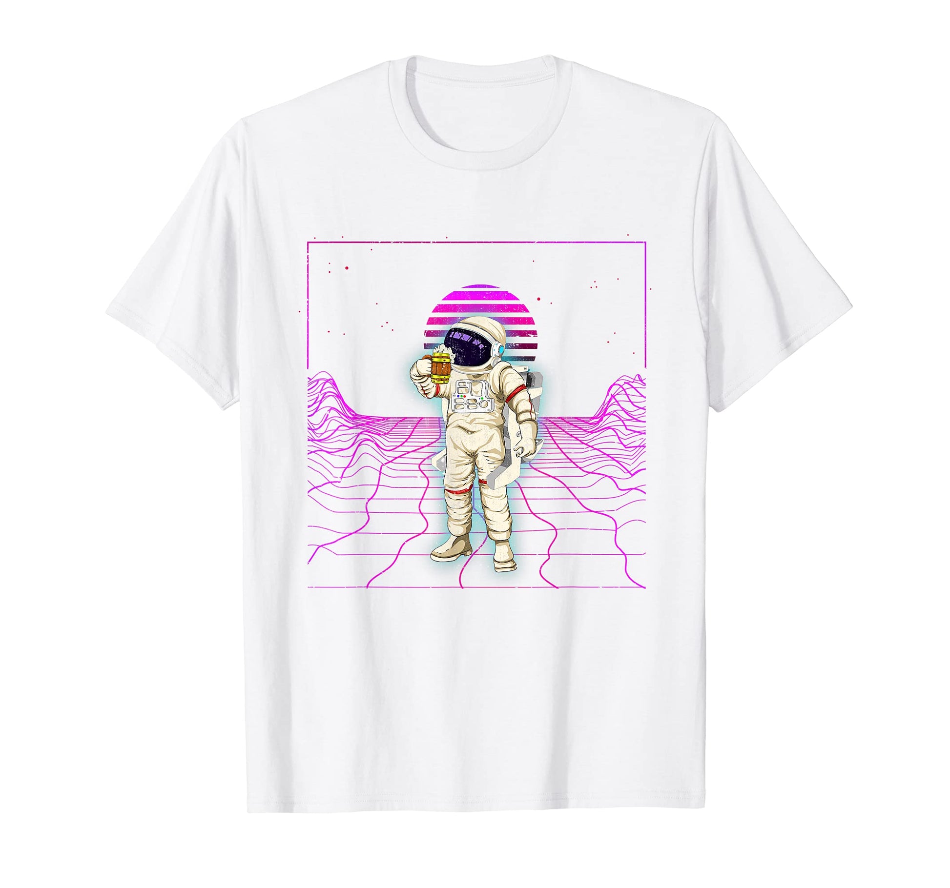 Space Drinking Beer Synthwave T-Shirt - Casual Everyday Wear Unisex - T-Shirt, Sweatshirt, Hoodie