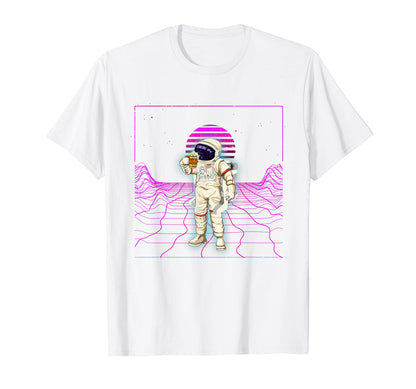 Space Drinking Beer Synthwave T-Shirt - Casual Everyday Wear Unisex - T-Shirt, Sweatshirt, Hoodie