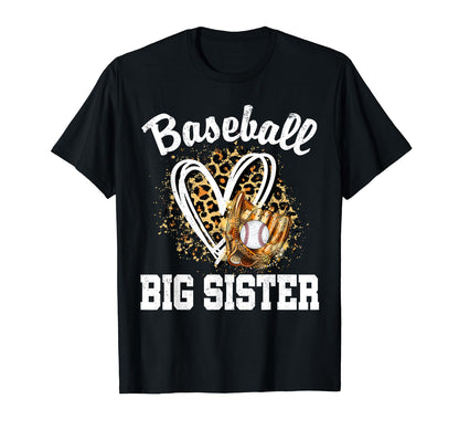 Baseball Big Sister Leopard Heart Matching T-Shirt - Graphic Print Unisex - T-Shirt, Sweatshirt, Hoodie