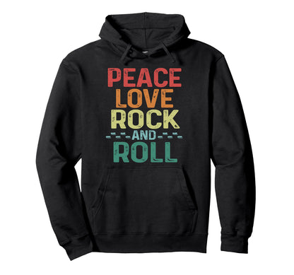 Peace Love Rock And Roll Distressed Hoodie - Minimalist Print Men Women - T-Shirt, Sweatshirt, Hoodie