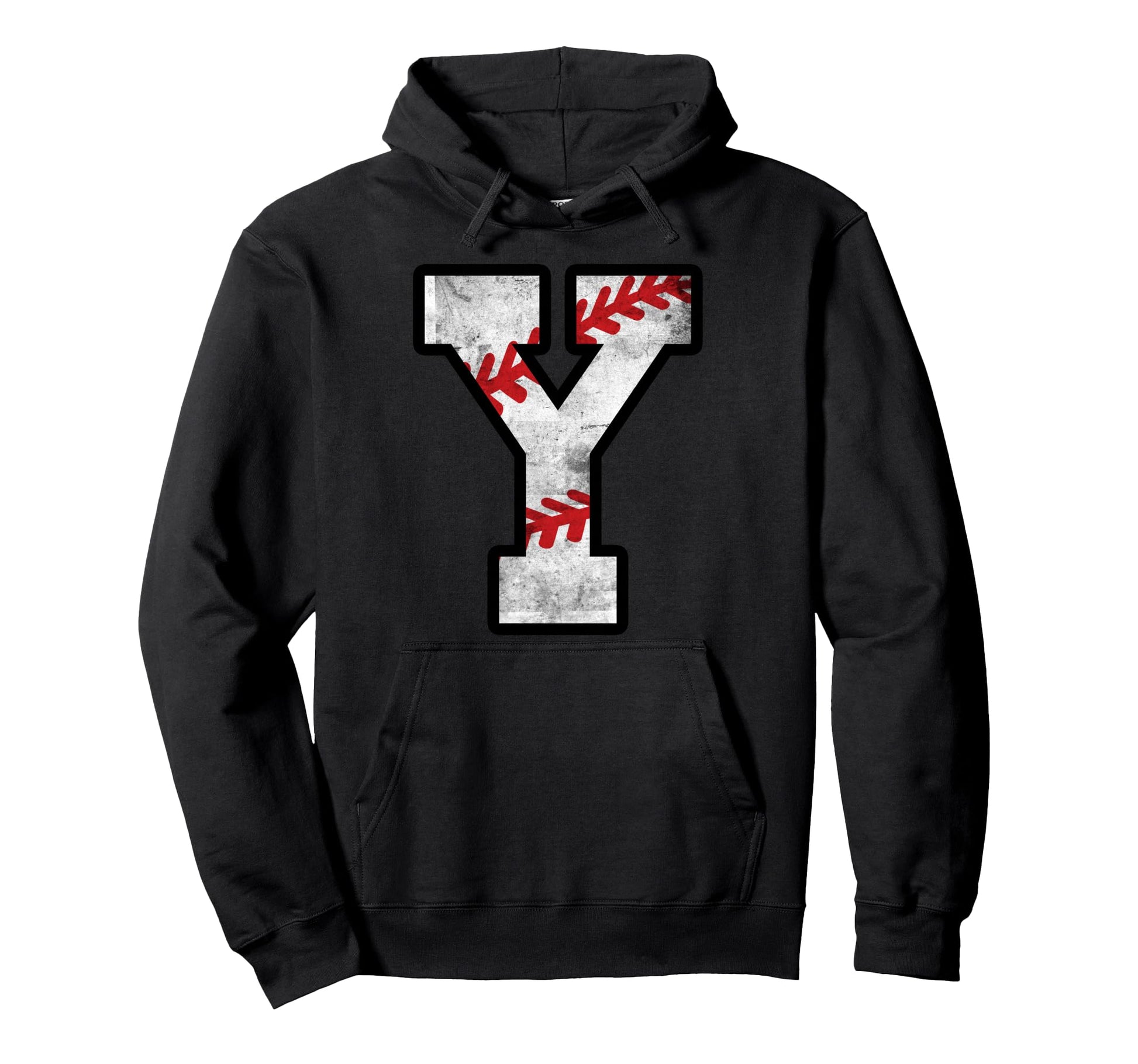 Distressed Baseball Letter Y Hoodie - Novelty Apparel for Adults - T-Shirt, Sweatshirt, Hoodie