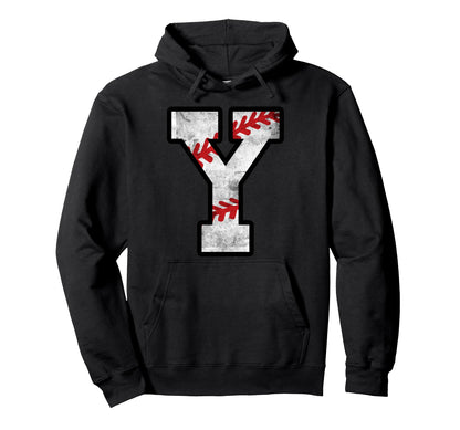 Distressed Baseball Letter Y Hoodie - Novelty Apparel for Adults - T-Shirt, Sweatshirt, Hoodie