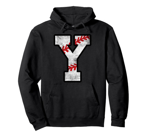 Distressed Baseball Letter Y Hoodie - Novelty Apparel for Adults - T-Shirt, Sweatshirt, Hoodie