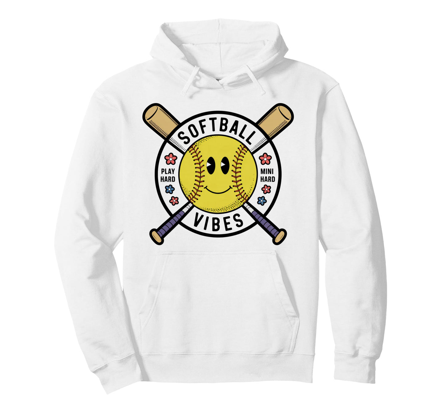 Softball Vibes Groovy Game Day Hoodie - Graphic Print Unisex - T-Shirt, Sweatshirt, Hoodie
