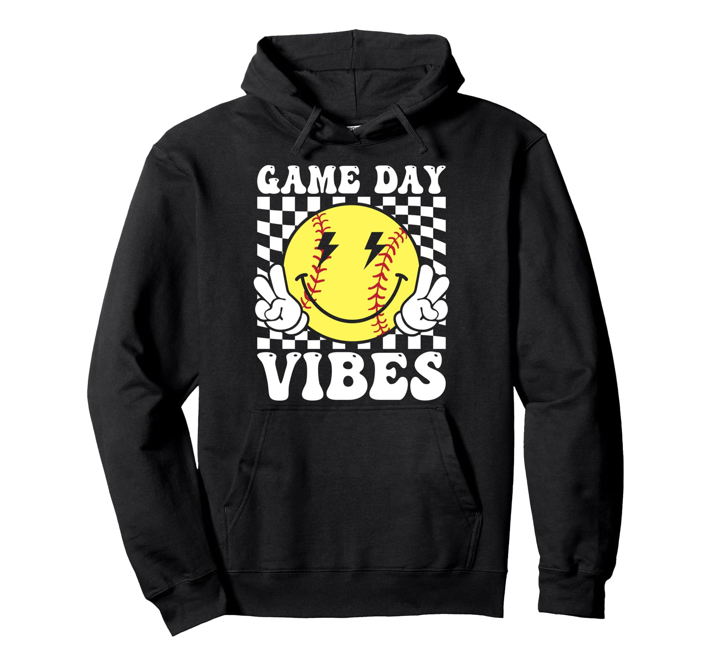 Groovy Softball Game Day Vibes Softball Hoodie - Graphic Print Men Women - T-Shirt, Sweatshirt, Hoodie