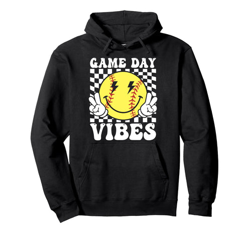 Groovy Softball Game Day Vibes Softball Hoodie - Graphic Print Men Women - T-Shirt, Sweatshirt, Hoodie