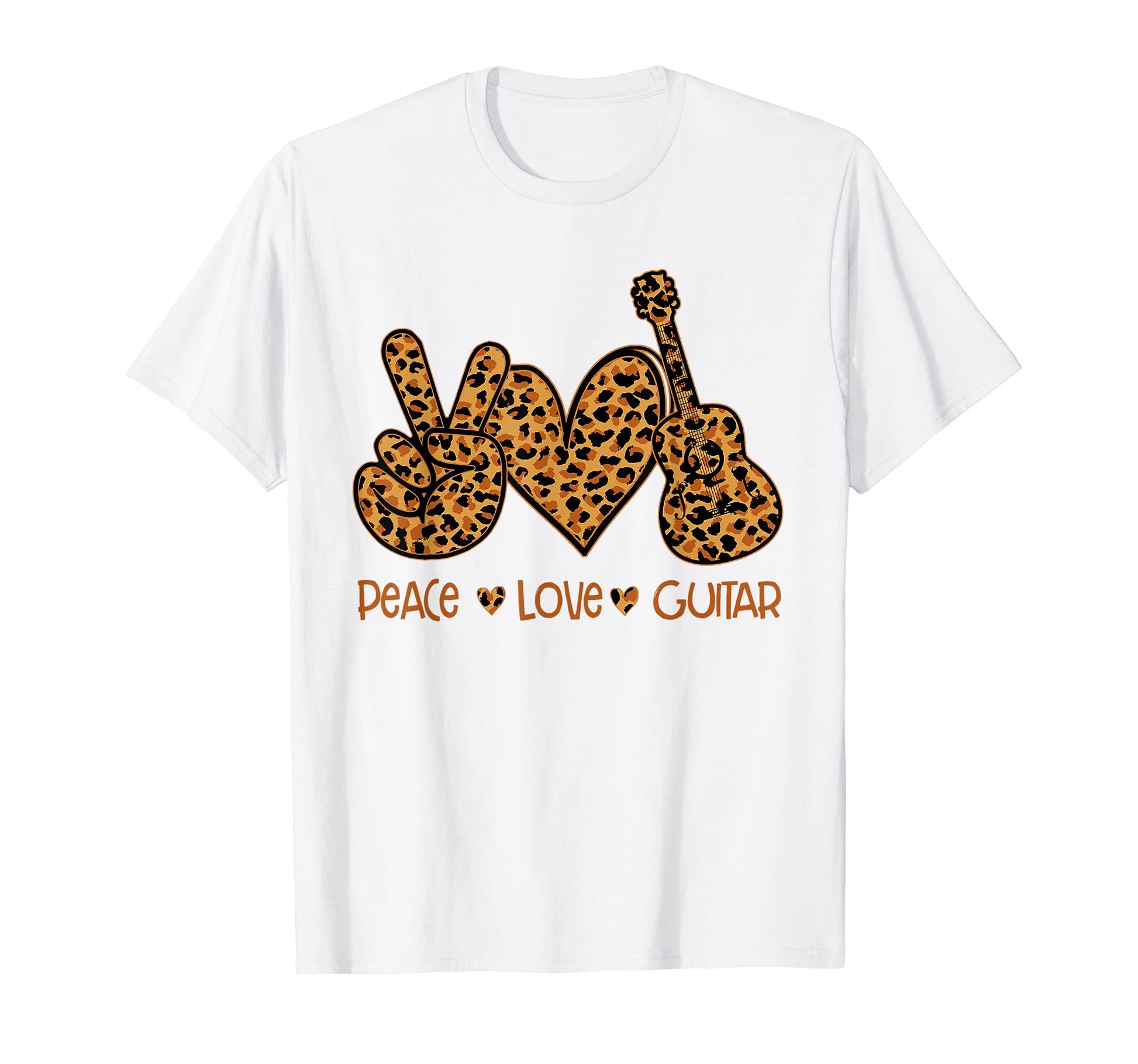 Peace Love Guitar Leopard T-Shirt - Fun Novelty Design for Adults - T-Shirt, Sweatshirt, Hoodie