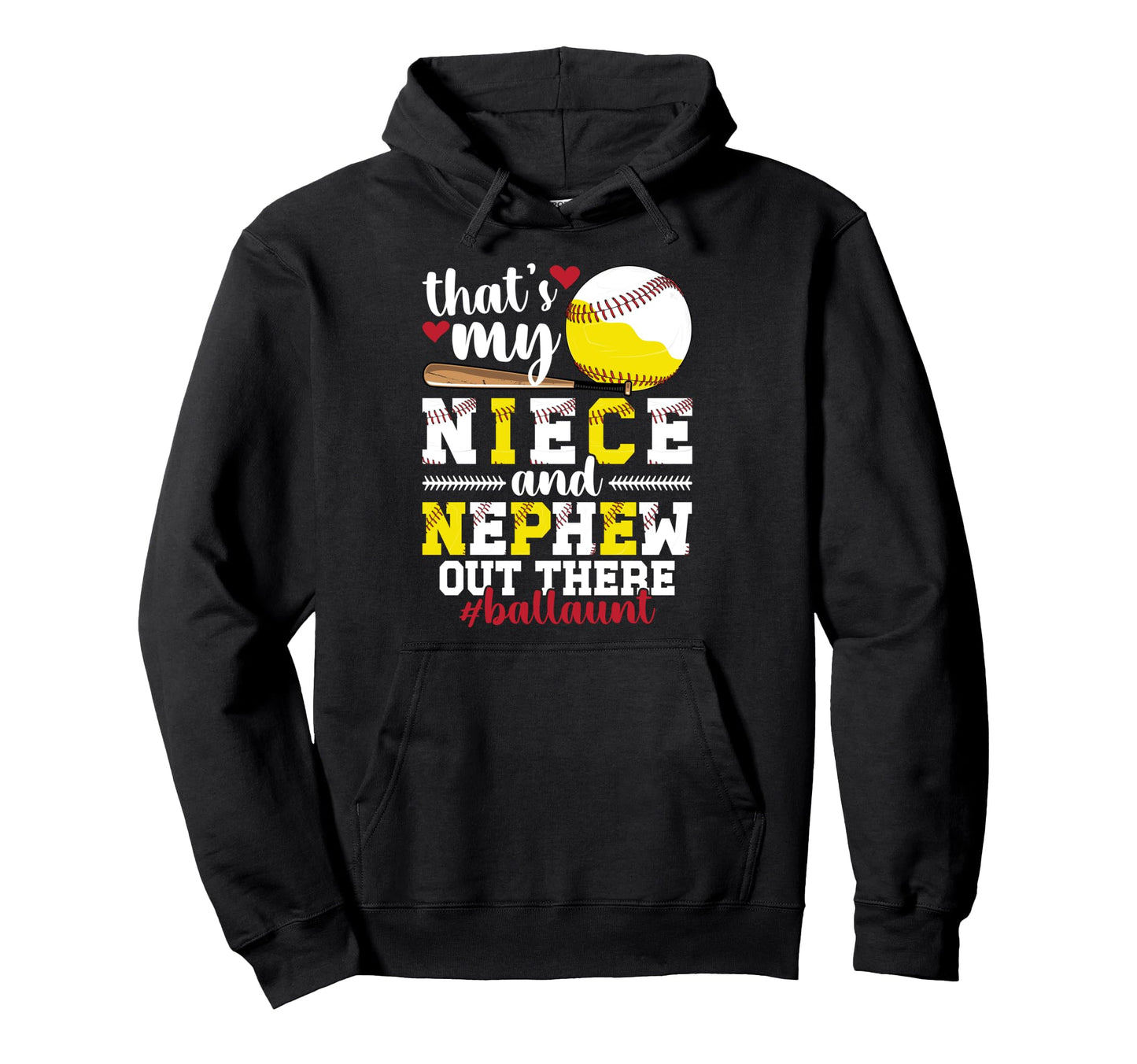 Proud Ball Aut Baseball Softball Aunt Hoodie - Novelty Apparel for Adults - T-Shirt, Sweatshirt, Hoodie