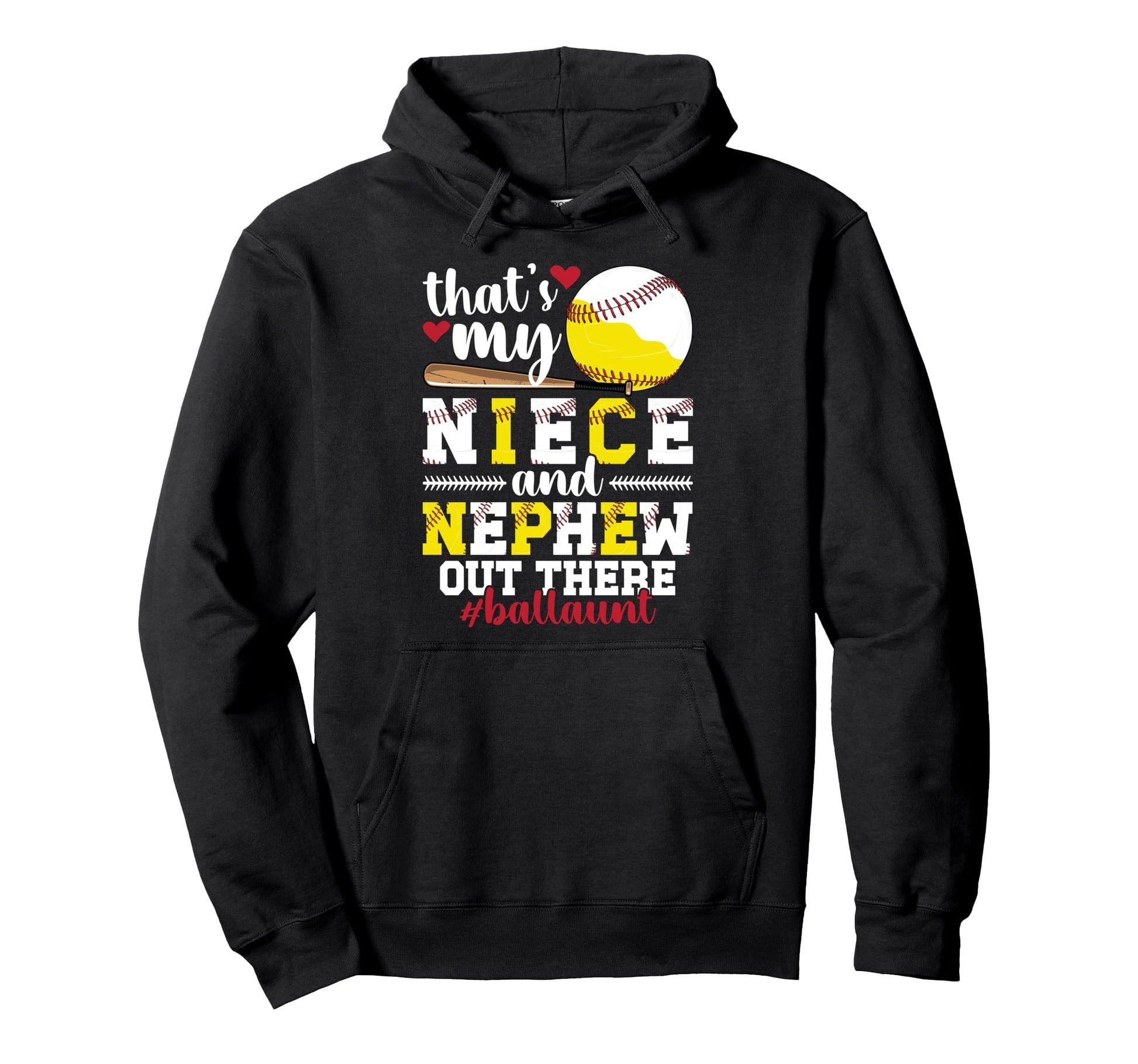 Proud Ball Aut Baseball Softball Aunt Hoodie - Novelty Apparel for Adults - T-Shirt, Sweatshirt, Hoodie