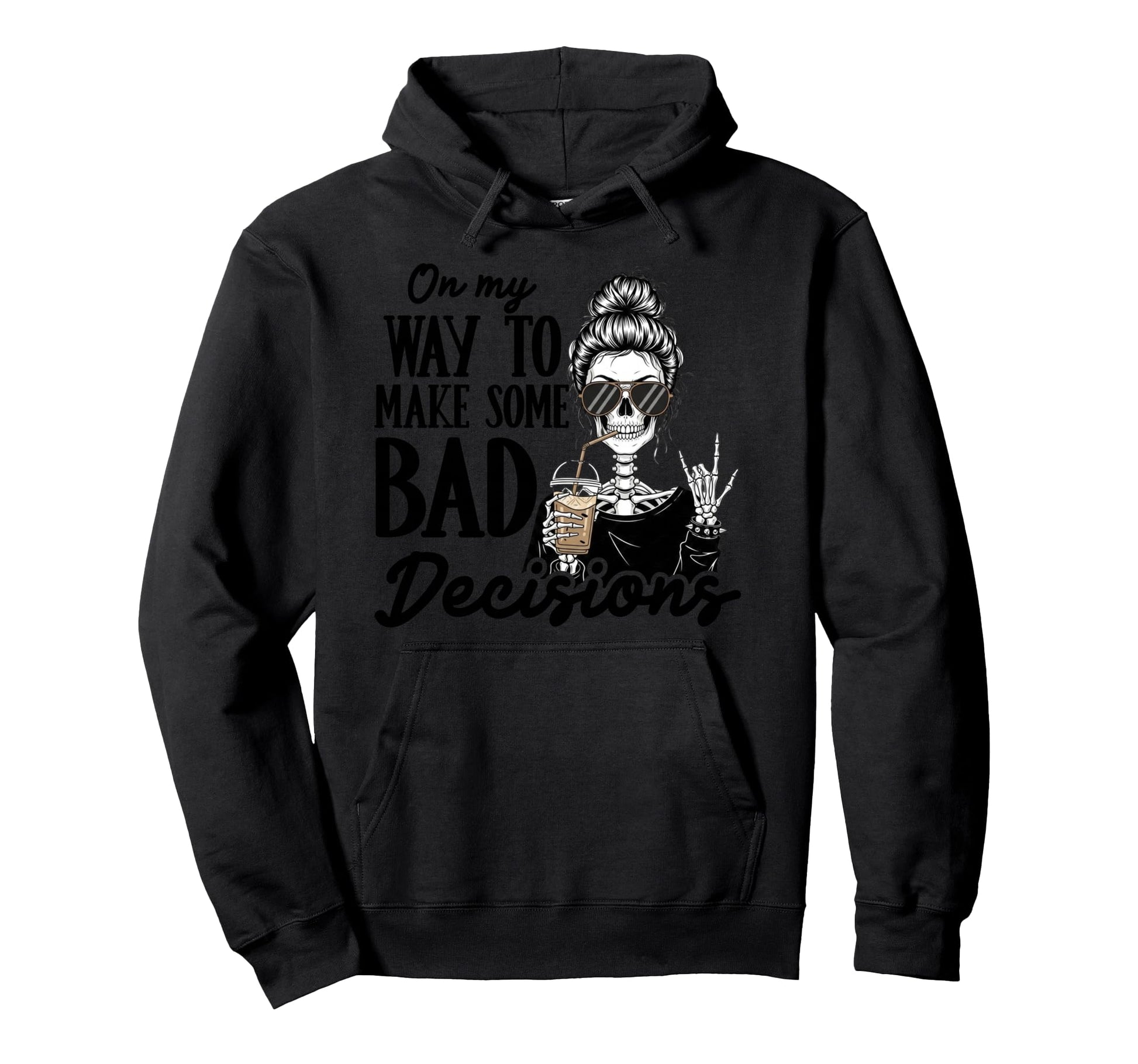 Skeleton Coffee Lover Rock Sign Hoodie - Streetwear Style Men Women - T-Shirt, Sweatshirt, Hoodie
