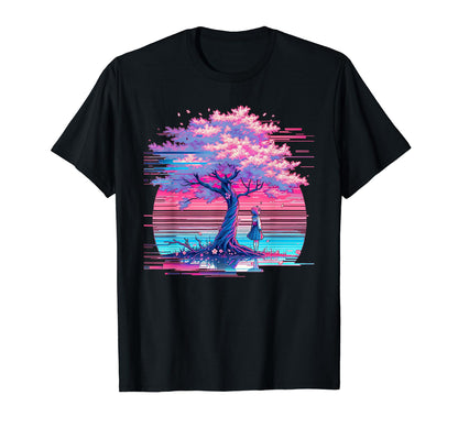 Sakura Synthwave Japanese Vaporwave T-Shirt - Graphic Print for Adults - T-Shirt, Sweatshirt, Hoodie
