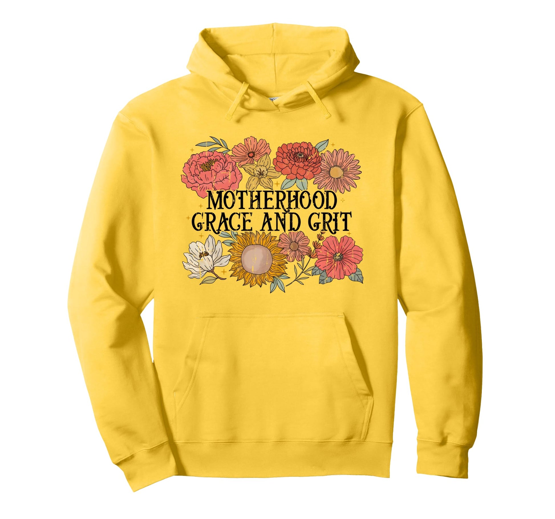 Motherhood Grace And Grit Boho Floral Hoodie - Unique Graphic Men Women - T-Shirt, Sweatshirt, Hoodie