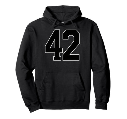 Black Sports Team Number 42 Fan Hoodie - Fun Novelty Design Men Women - T-Shirt, Sweatshirt, Hoodie