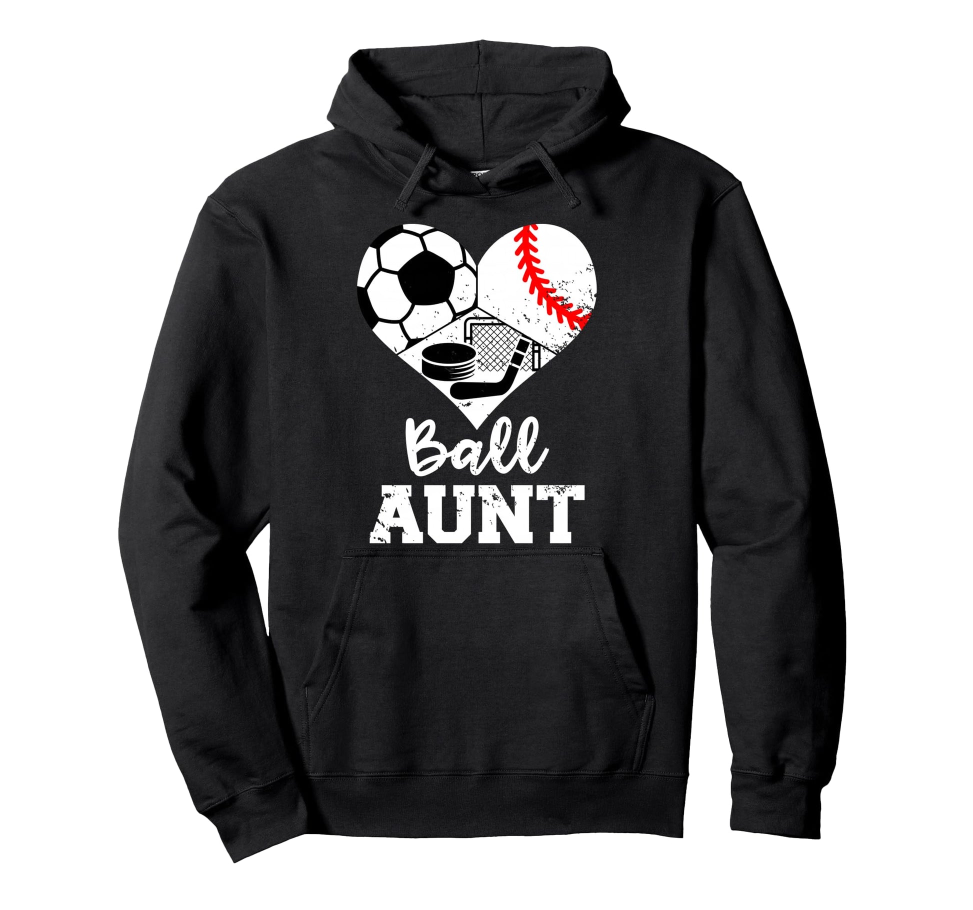 Ball Aunt Heart Funny Soccer Baseball Hoodie - Novelty Apparel Men Women - T-Shirt, Sweatshirt, Hoodie