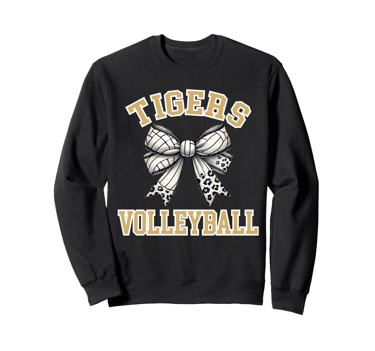 Gold Tigers Volleyball Coquette Bow Sweatshirt - Custom Art Print Unisex - T-Shirt, Sweatshirt, Hoodie