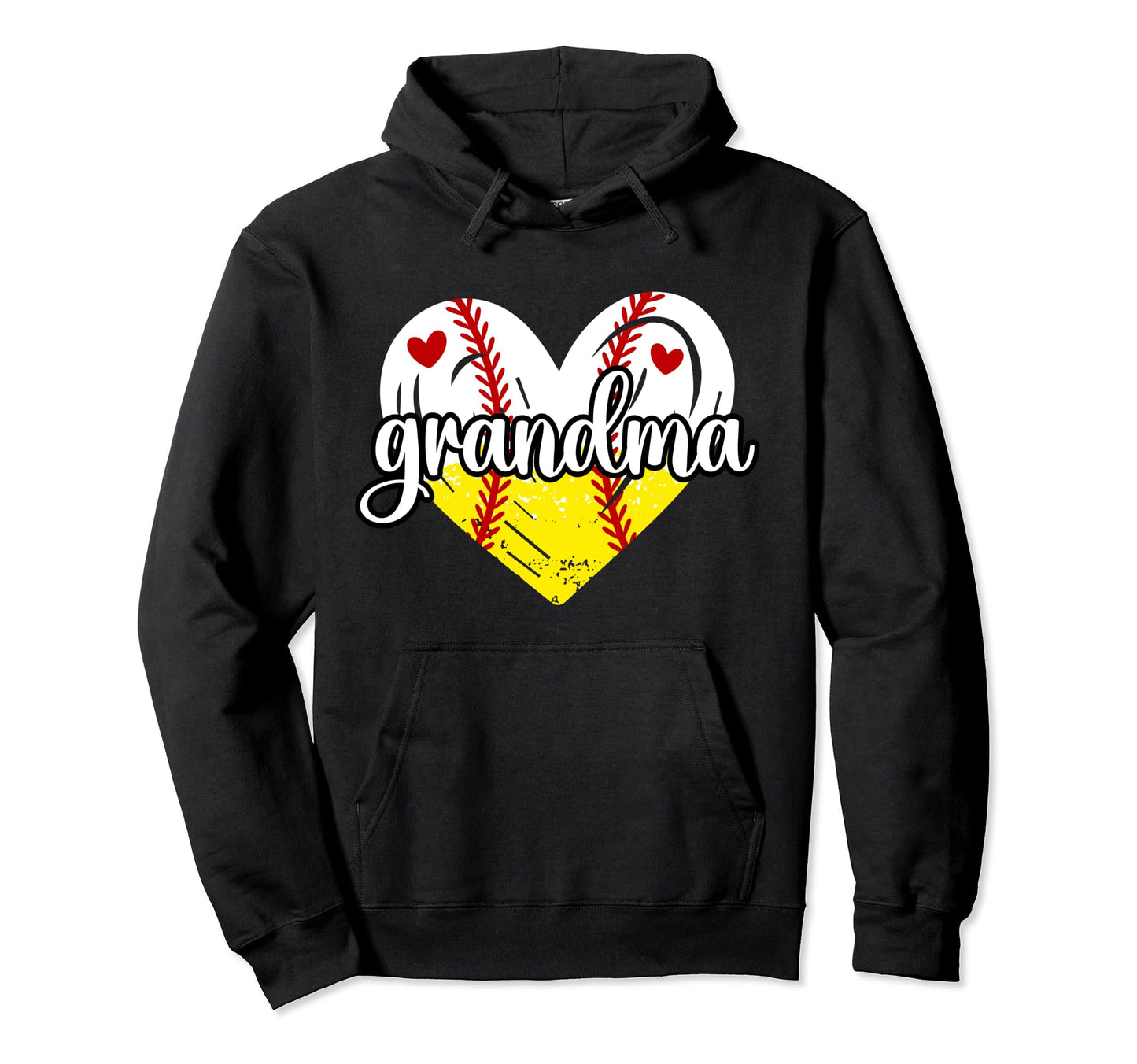 Baseball Softball Grandma Heart Hoodie - Unique Graphic for Adults - T-Shirt, Sweatshirt, Hoodie