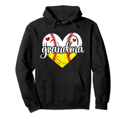 Baseball Softball Grandma Heart Hoodie - Unique Graphic for Adults - T-Shirt, Sweatshirt, Hoodie