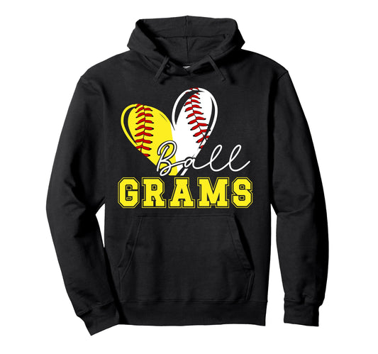 Ball Grams Heart Softball Baseball Hoodie - Custom Art Print for Adults - T-Shirt, Sweatshirt, Hoodie