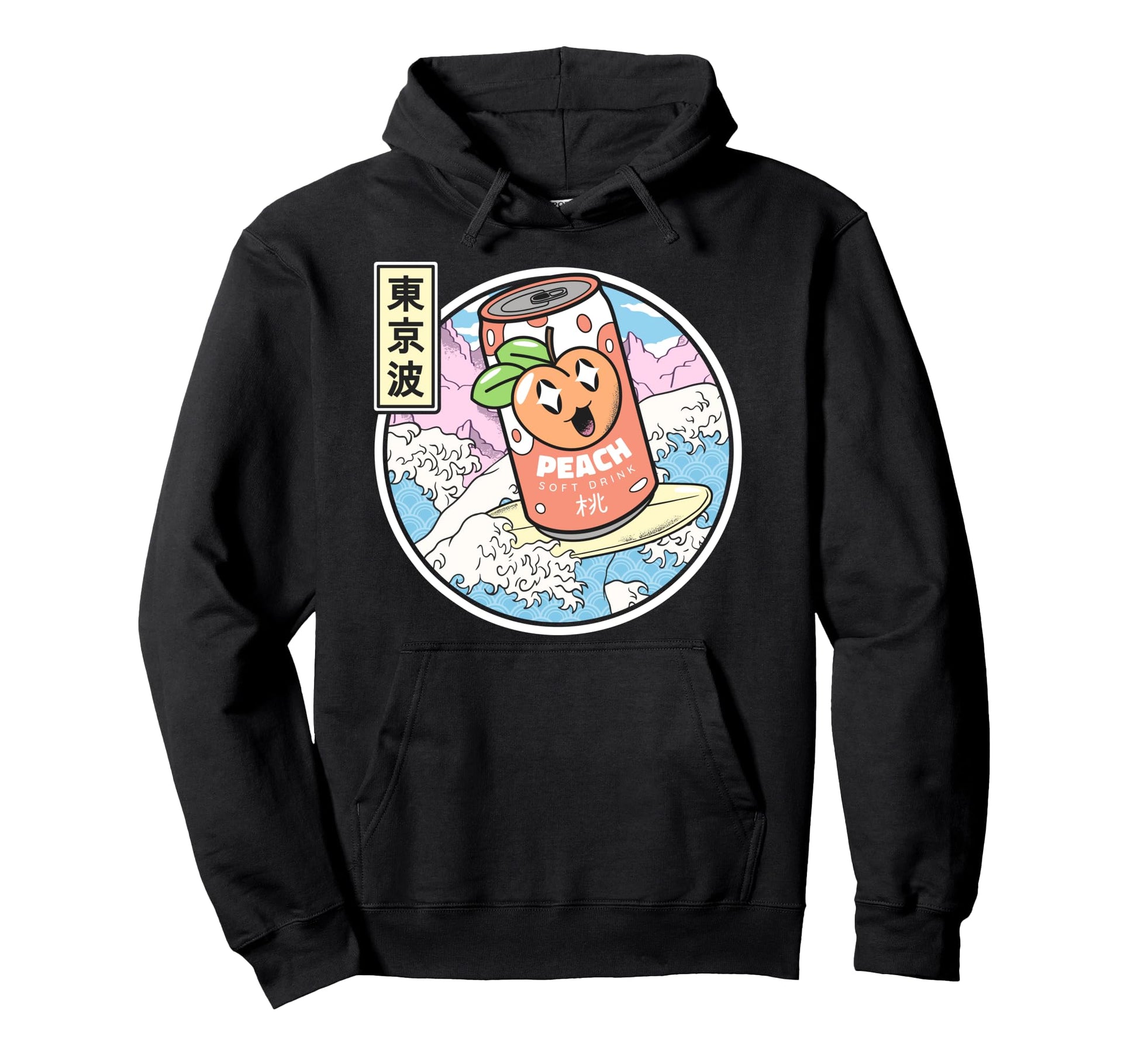Surfing Peach Soda Japanese Waves Hoodie - Streetwear Style Men Women - T-Shirt, Sweatshirt, Hoodie