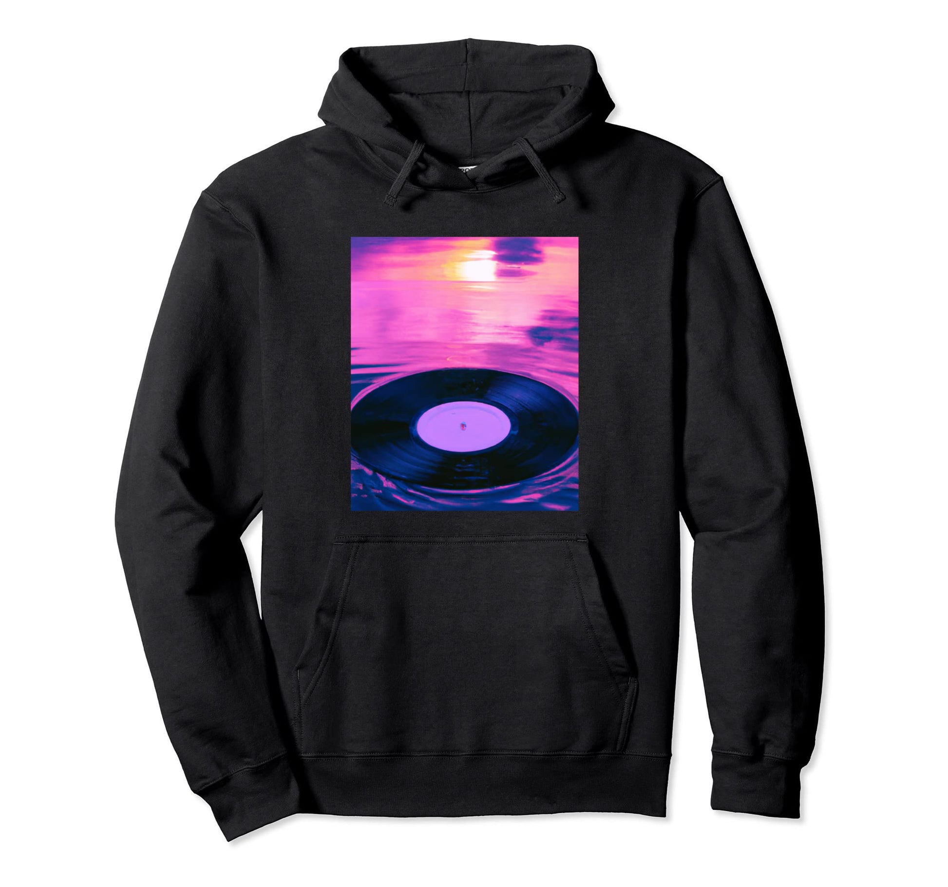 Vaporwave Vinyl Record Synthwave Sunset Hoodie - Trendy Graphic Men Women - T-Shirt, Sweatshirt, Hoodie