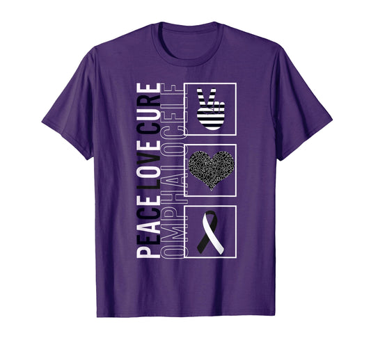 Peace Love Cure Omphalocele Awareness T-Shirt - Fun Novelty Design Unisex - T-Shirt, Sweatshirt, Hoodie