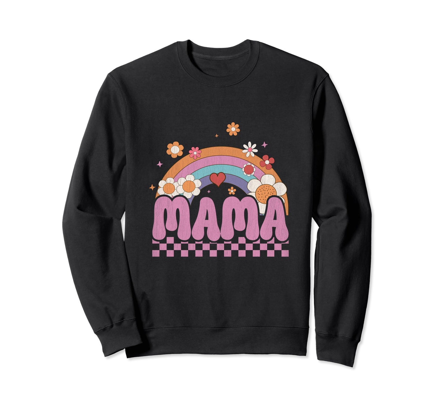 Mama Checkered Flower Rainbow Mothers Sweatshirt - Minimalist Print Unisex - T-Shirt, Sweatshirt, Hoodie