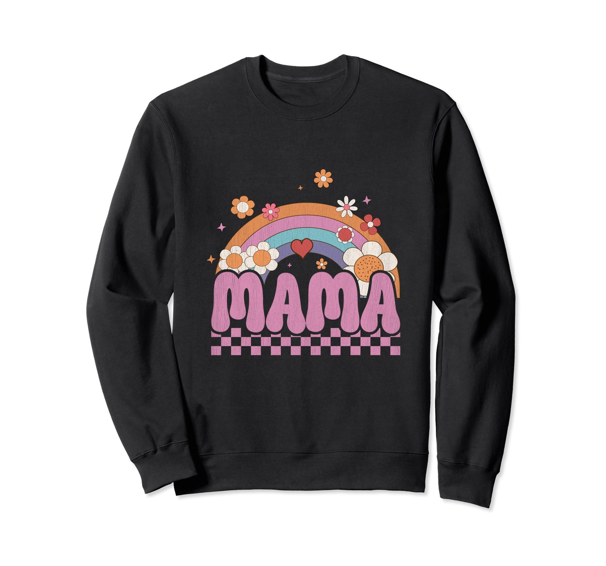 Mama Checkered Flower Rainbow Mothers Sweatshirt - Minimalist Print Unisex - T-Shirt, Sweatshirt, Hoodie
