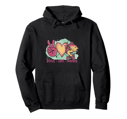 Peace Love Fishing Hoodie - Unique Graphic for Adults - T-Shirt, Sweatshirt, Hoodie