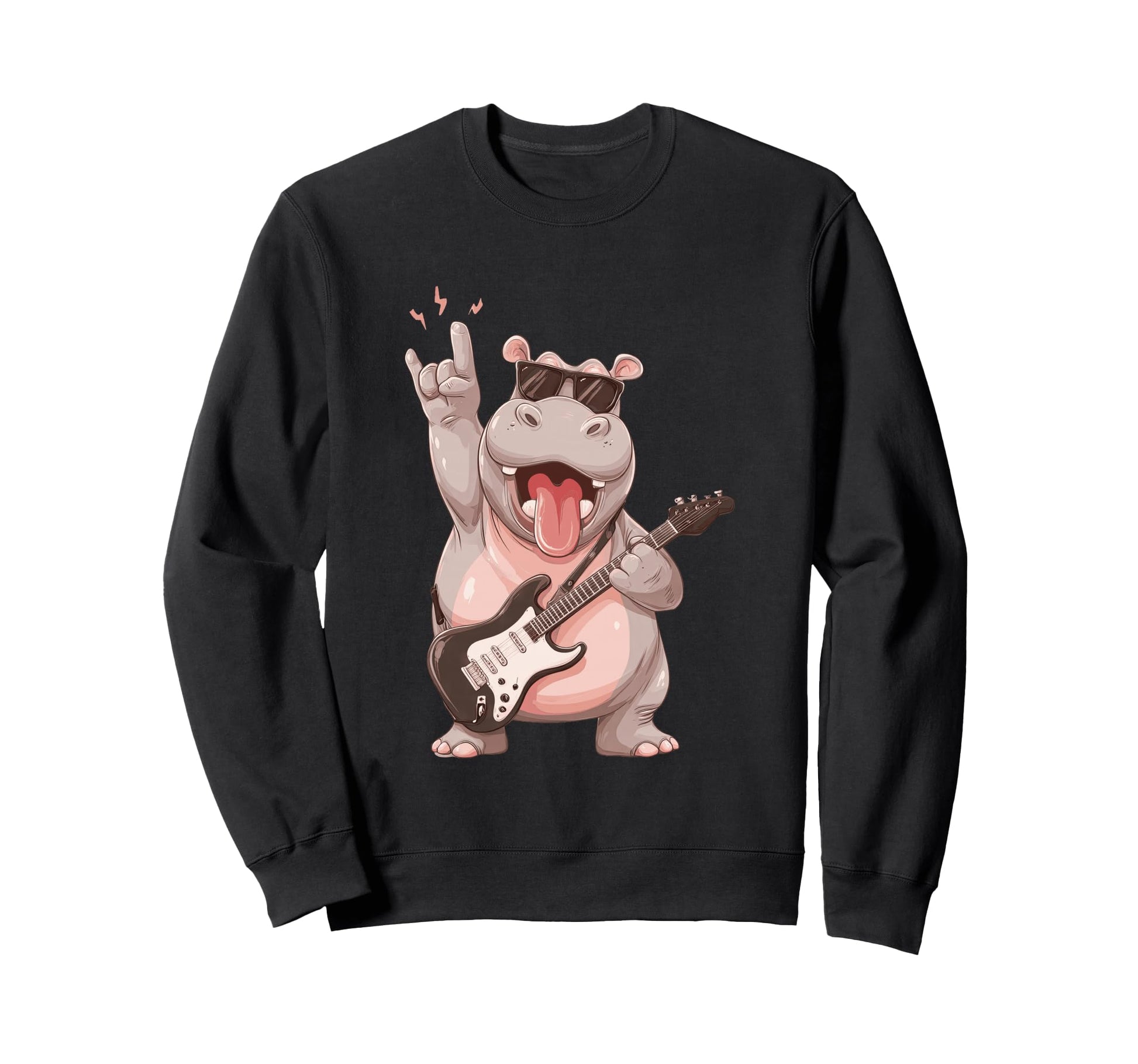 Hippo Rock Music Guitarist Funny Sweatshirt - Novelty Apparel Men Women - T-Shirt, Sweatshirt, Hoodie