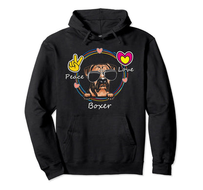 Peace Love And Boxer Dog Lovers Hoodie - Fun Novelty Design Men Women - T-Shirt, Sweatshirt, Hoodie