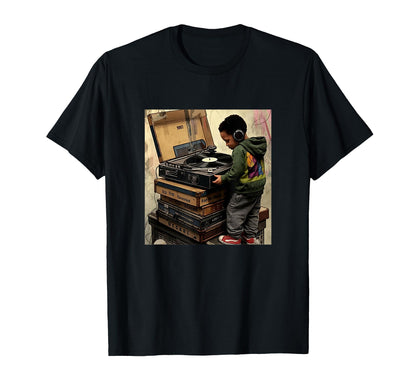 Raised Old School Hip Hop Turntable T-Shirt - Minimalist Print Men Women - T-Shirt, Sweatshirt, Hoodie