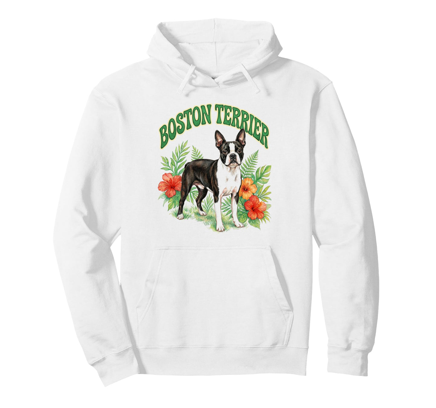 Boston Terrier Groovy Floral Watercolor Hoodie - Fun Novelty Design Unisex - T-Shirt, Sweatshirt, Hoodie