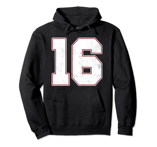 16 Outline Number 16 Varsity Fan Hoodie - Fun Novelty Design for Adults - T-Shirt, Sweatshirt, Hoodie