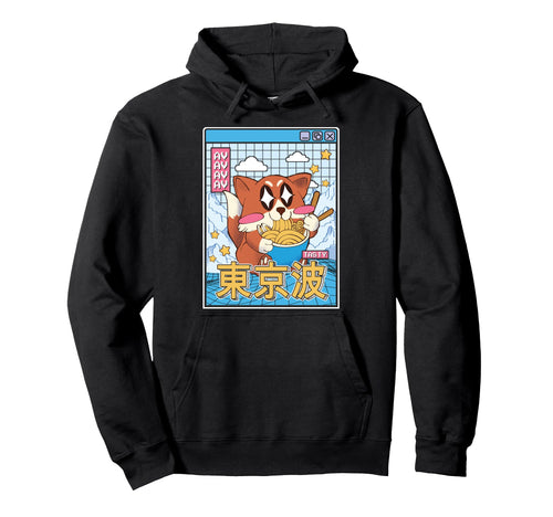 Happy Fox Eating Ramen Vaporwave Hoodie - Novelty Apparel for Adults - T-Shirt, Sweatshirt, Hoodie