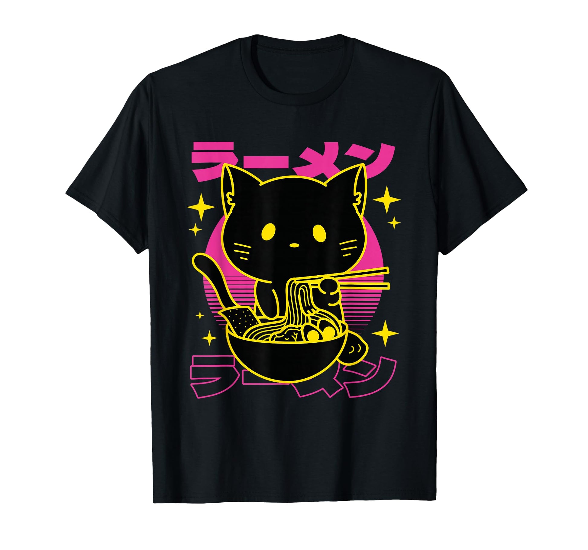 Vaporwave Cat Eating Ramen Bowl T-Shirt - Casual Everyday Wear Unisex - T-Shirt, Sweatshirt, Hoodie