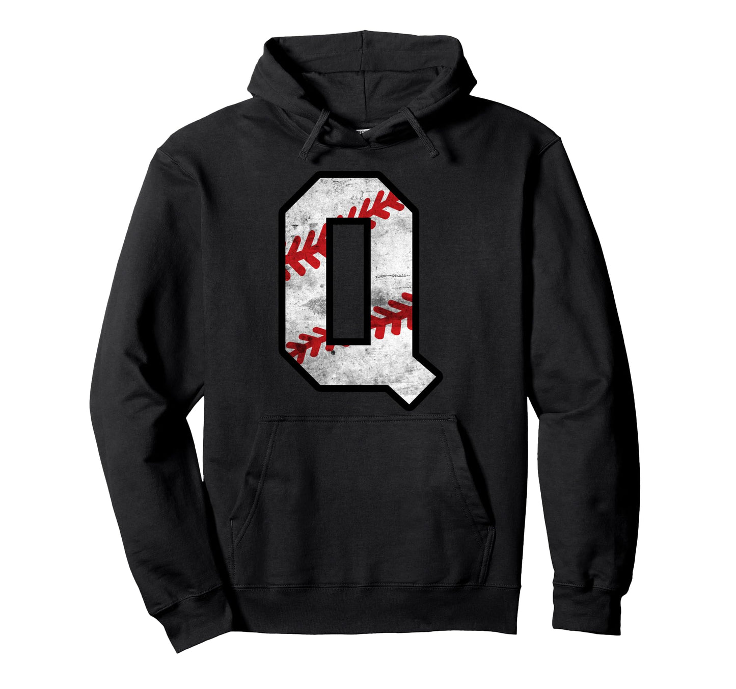 Distressed Baseball Letter Q Hoodie - Trendy Graphic Unisex - T-Shirt, Sweatshirt, Hoodie