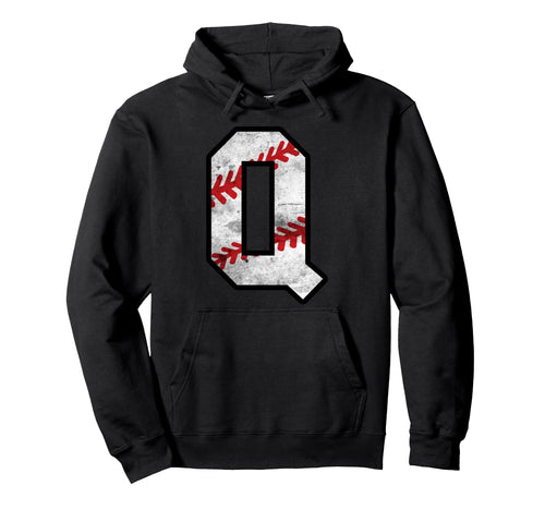Distressed Baseball Letter Q Hoodie - Trendy Graphic Unisex - T-Shirt, Sweatshirt, Hoodie