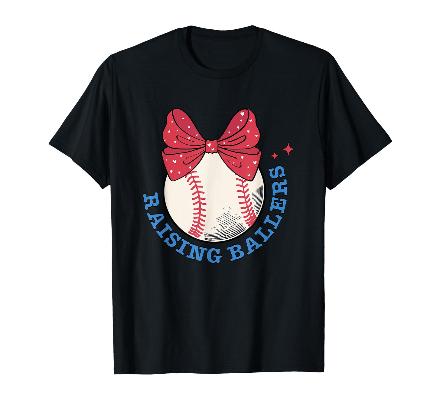 Raising Ballers Baseball Red Bow Heart T-Shirt - Trendy Graphic Unisex - T-Shirt, Sweatshirt, Hoodie
