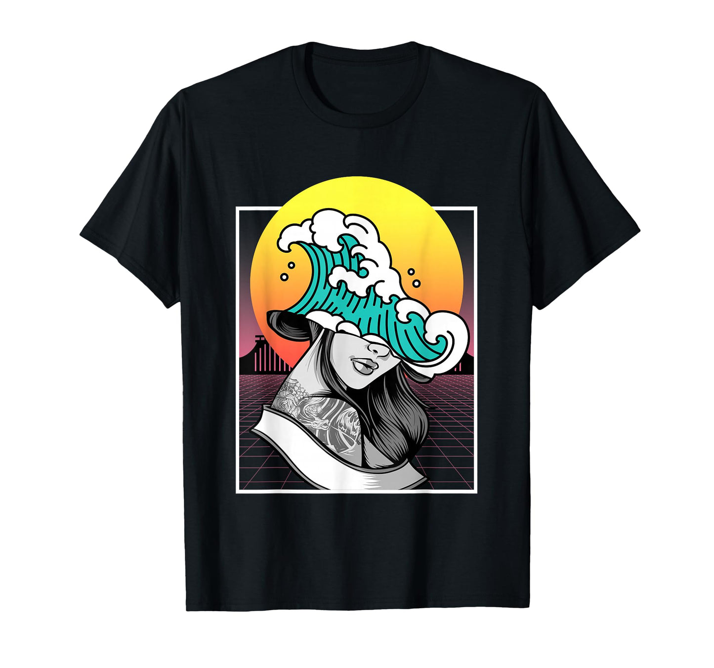 Geisha Kanagawa Wave Vaporwave Japan T-Shirt - Graphic Print Men Women - T-Shirt, Sweatshirt, Hoodie