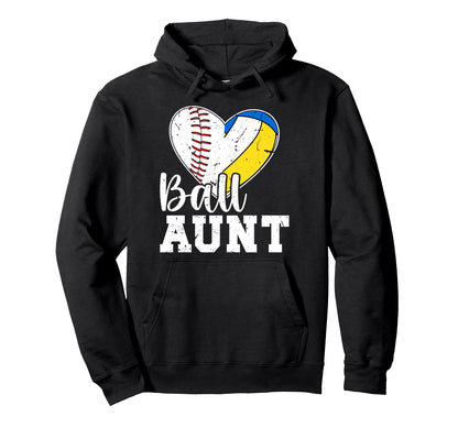 Ball Aunt Heart Baseball Volleyball Aunt Hoodie - Novelty Apparel Unisex - T-Shirt, Sweatshirt, Hoodie