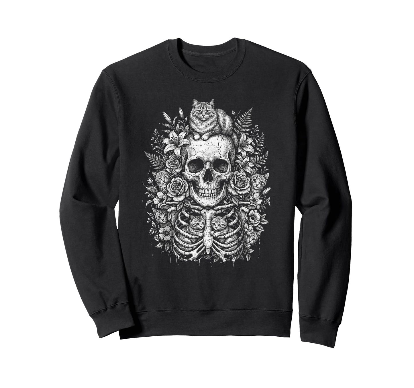 Skull Cat Skeleton Kitty Kitten Sweatshirt - Streetwear Style Men Women - T-Shirt, Sweatshirt, Hoodie